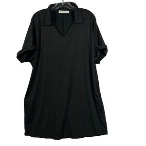 Grace + Emma Womens Large Black Short Sleeve V-Neck Collared Shift Dress Pockets